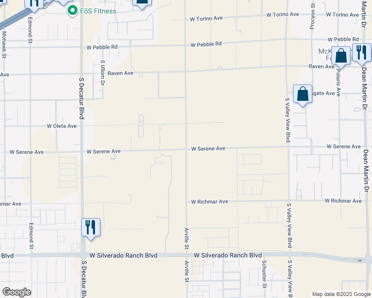 map of restaurants, bars, coffee shops, grocery stores, and more near 9501 Arville Street in Las Vegas
