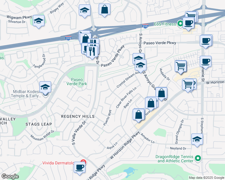 map of restaurants, bars, coffee shops, grocery stores, and more near 1780 Crystal Stream Avenue in Henderson