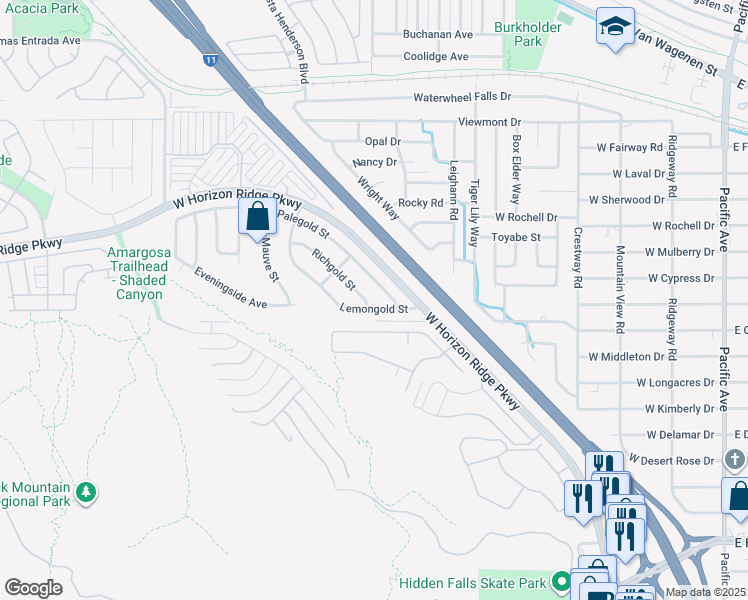 map of restaurants, bars, coffee shops, grocery stores, and more near 410 Richgold Street in Henderson
