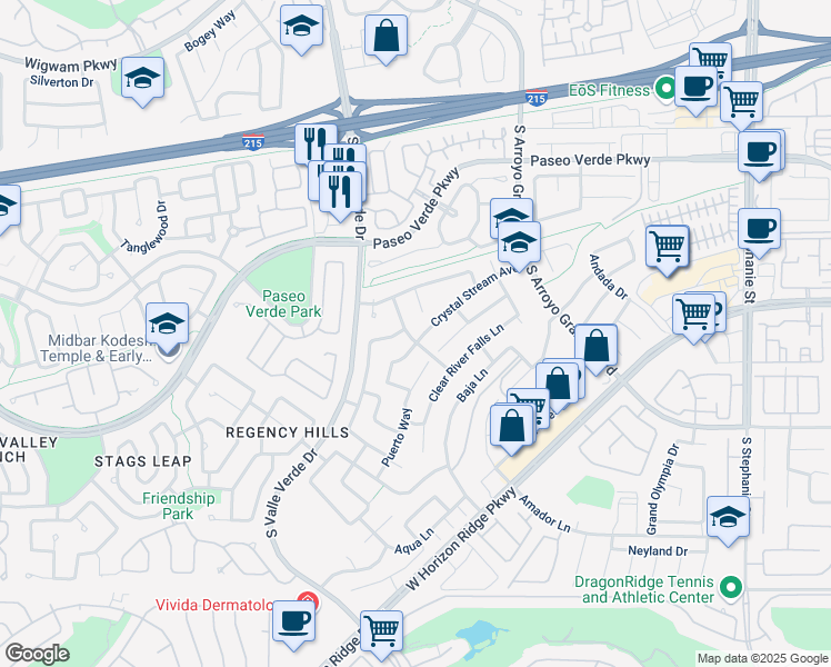 map of restaurants, bars, coffee shops, grocery stores, and more near 1780 Crystal Stream Avenue in Henderson