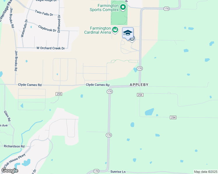 map of restaurants, bars, coffee shops, grocery stores, and more near 11989 Arkansas 170 in Farmington
