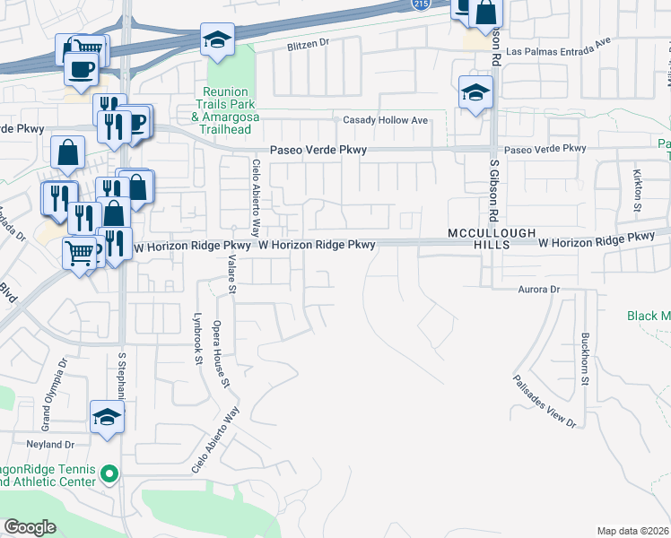 map of restaurants, bars, coffee shops, grocery stores, and more near 195 Viento Sky Street in Henderson