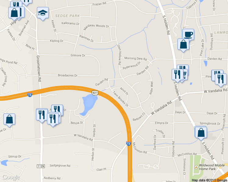 map of restaurants, bars, coffee shops, grocery stores, and more near 3200 Anvil Place in Greensboro