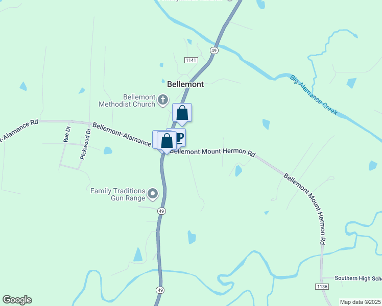 map of restaurants, bars, coffee shops, grocery stores, and more near 3053 Bellemont Mount Hermon Road in Burlington