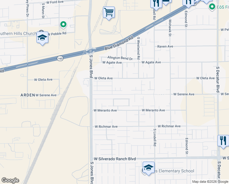 map of restaurants, bars, coffee shops, grocery stores, and more near 5889 Thistle Meadow Avenue in Las Vegas