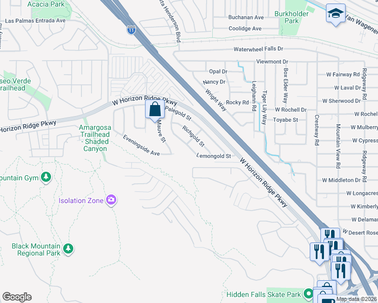 map of restaurants, bars, coffee shops, grocery stores, and more near 143 Lemongold Street in Henderson