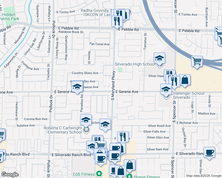 map of restaurants, bars, coffee shops, grocery stores, and more near 1183 Dana Maple Court in Las Vegas