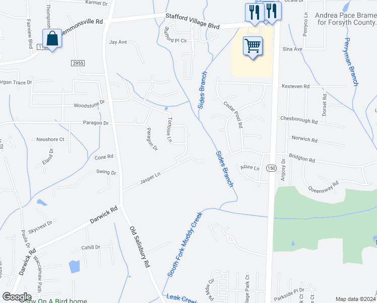 map of restaurants, bars, coffee shops, grocery stores, and more near 1625 Heather Trace Lane in Winston-Salem