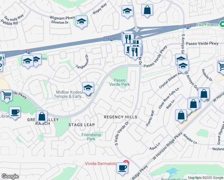 map of restaurants, bars, coffee shops, grocery stores, and more near 273 Spring Palms Street in Henderson