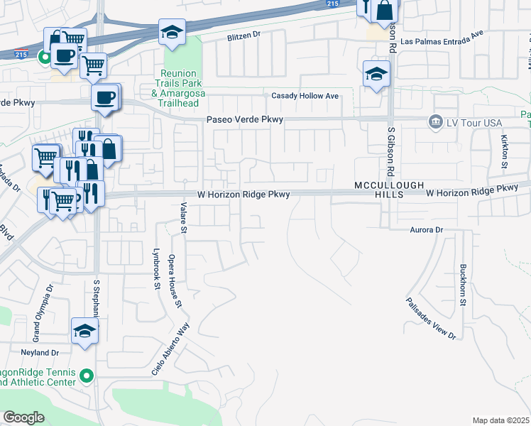 map of restaurants, bars, coffee shops, grocery stores, and more near 195 Viento Sky Street in Henderson