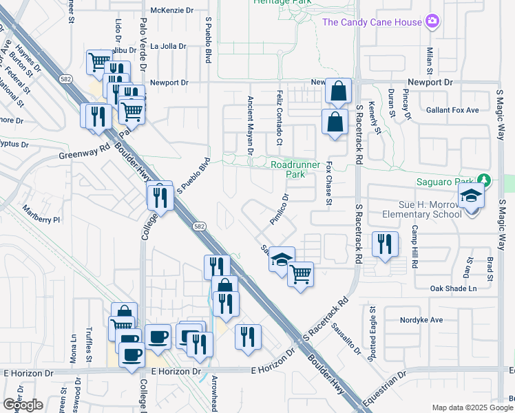 map of restaurants, bars, coffee shops, grocery stores, and more near 885 High Mountain Street in Henderson