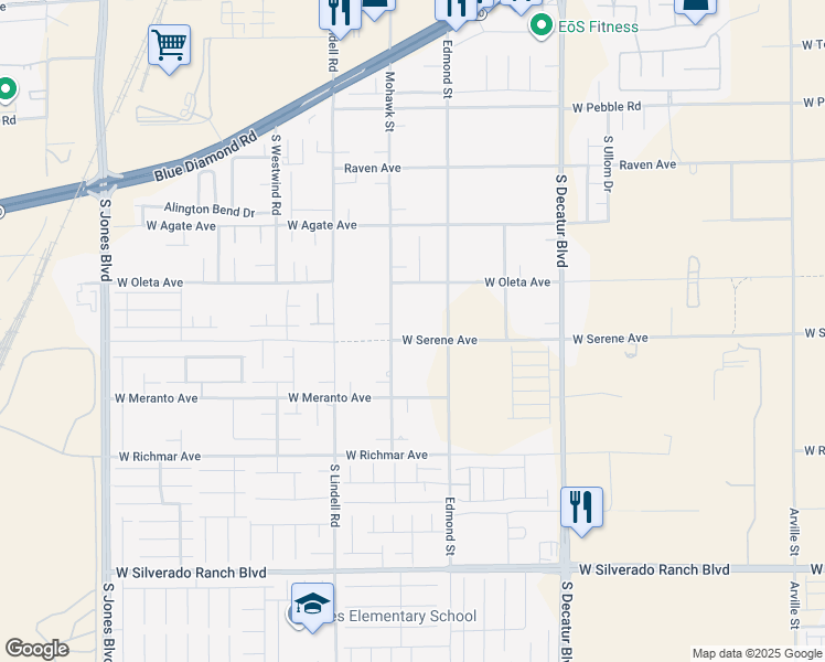 map of restaurants, bars, coffee shops, grocery stores, and more near 5450 West Serene Avenue in Las Vegas