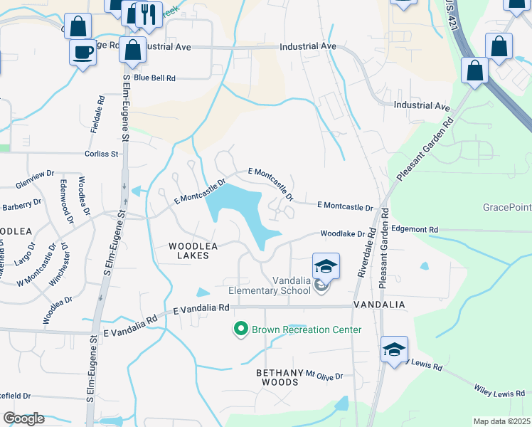 map of restaurants, bars, coffee shops, grocery stores, and more near 6 Treeble Court in Greensboro