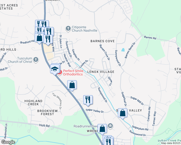 map of restaurants, bars, coffee shops, grocery stores, and more near 8814 Deacons Lane in Nashville