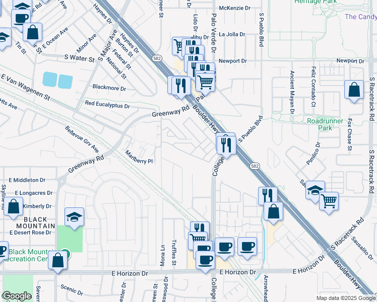 map of restaurants, bars, coffee shops, grocery stores, and more near 641 Bellus Place in Henderson