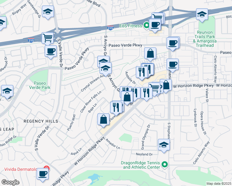 map of restaurants, bars, coffee shops, grocery stores, and more near 1507 Arroyo Verde Drive in Henderson