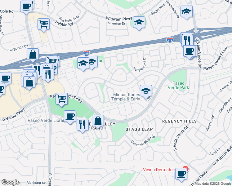 map of restaurants, bars, coffee shops, grocery stores, and more near 2032 Bobtail Circle in Henderson