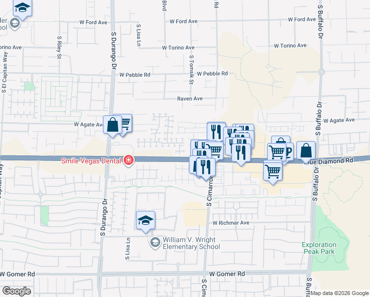 map of restaurants, bars, coffee shops, grocery stores, and more near 8289 Oliver Twist Lane in Las Vegas