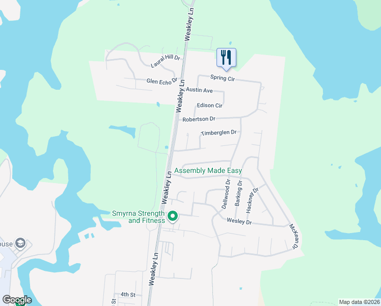 map of restaurants, bars, coffee shops, grocery stores, and more near 106 Brookfield Court in Smyrna