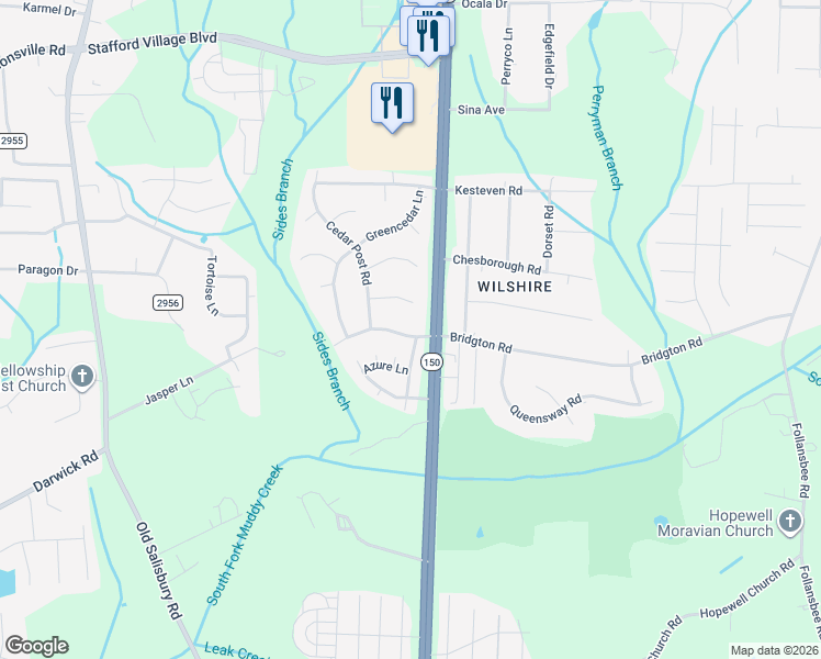 map of restaurants, bars, coffee shops, grocery stores, and more near 1609 Bridgton Road in Winston-Salem