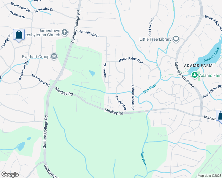 map of restaurants, bars, coffee shops, grocery stores, and more near 3047 Renaissance Parkway in Jamestown