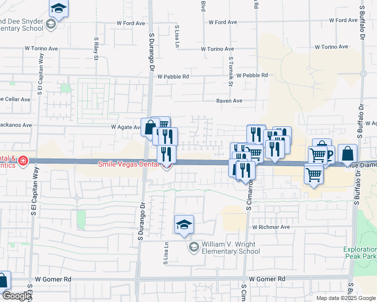 map of restaurants, bars, coffee shops, grocery stores, and more near 8385 Lower Trailhead Avenue in Las Vegas