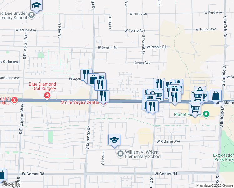 map of restaurants, bars, coffee shops, grocery stores, and more near 8385 Lower Trailhead Avenue in Las Vegas