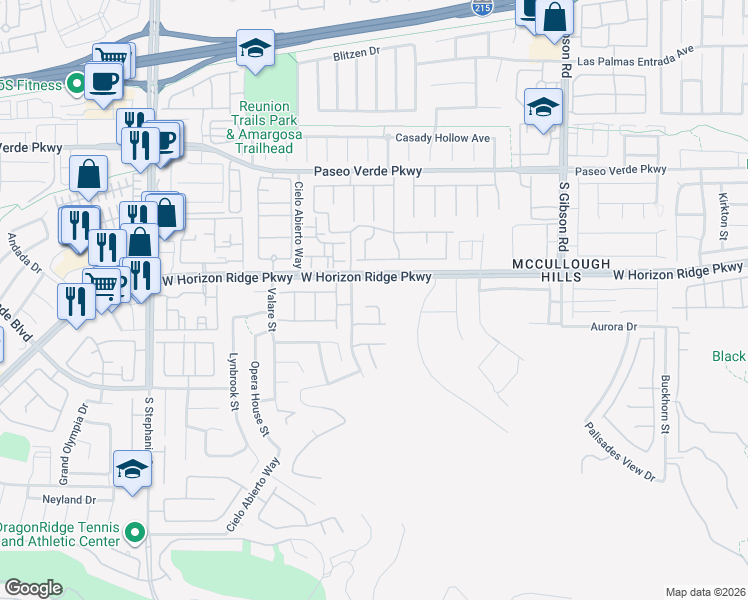 map of restaurants, bars, coffee shops, grocery stores, and more near 1172 Monte De Luz Way in Henderson