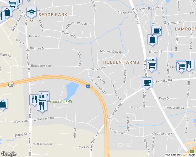 map of restaurants, bars, coffee shops, grocery stores, and more near 3212 Anvil Place in Greensboro