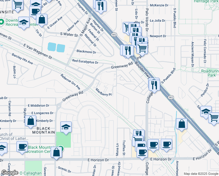 map of restaurants, bars, coffee shops, grocery stores, and more near 668 Jumbled Sage Court in Henderson
