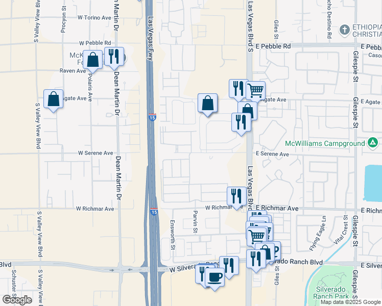 map of restaurants, bars, coffee shops, grocery stores, and more near 68 West Serene Avenue in Las Vegas