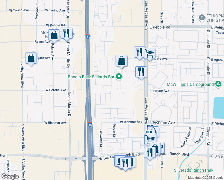 map of restaurants, bars, coffee shops, grocery stores, and more near 2 West Serene Avenue in Las Vegas