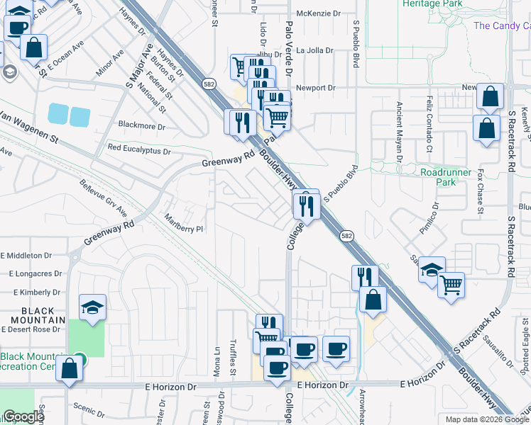 map of restaurants, bars, coffee shops, grocery stores, and more near 650 Vetiver Lane in Henderson