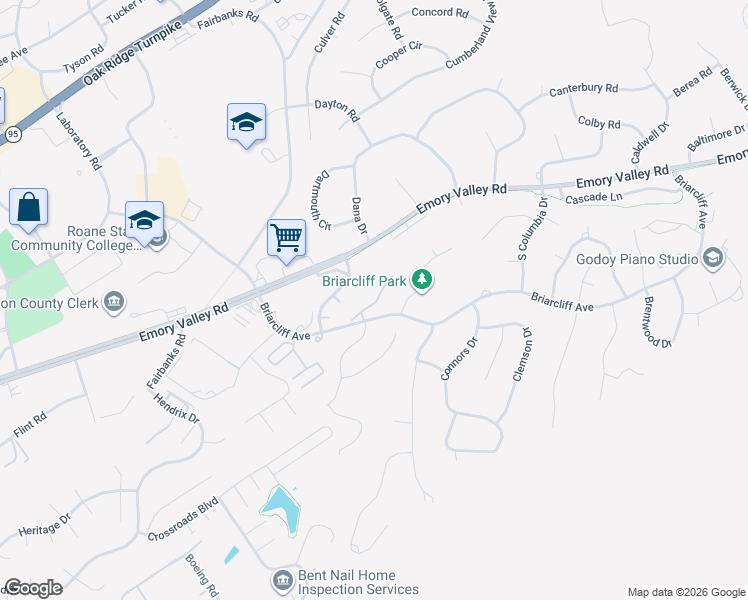 map of restaurants, bars, coffee shops, grocery stores, and more near 12 Devanshire Court in Oak Ridge