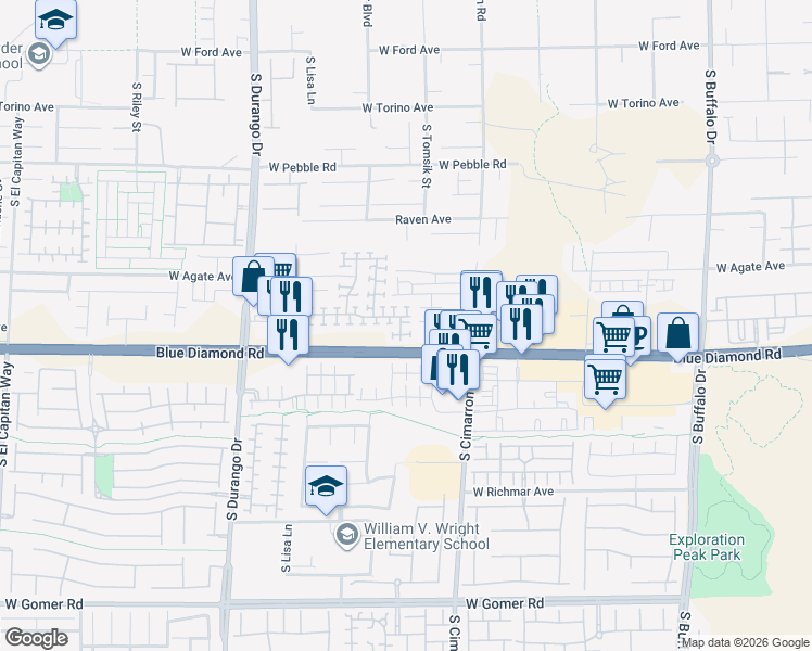 map of restaurants, bars, coffee shops, grocery stores, and more near 9194 Red Knoll Street in Las Vegas