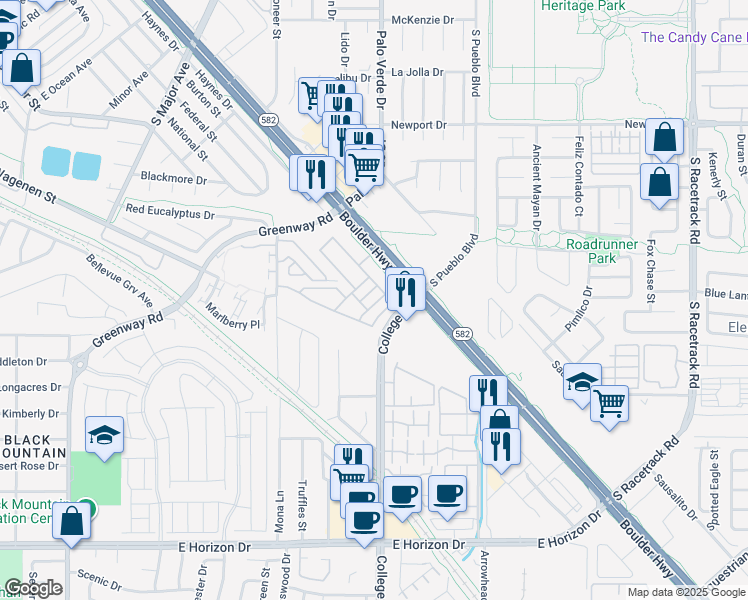 map of restaurants, bars, coffee shops, grocery stores, and more near 671 Anemone Lane in Henderson