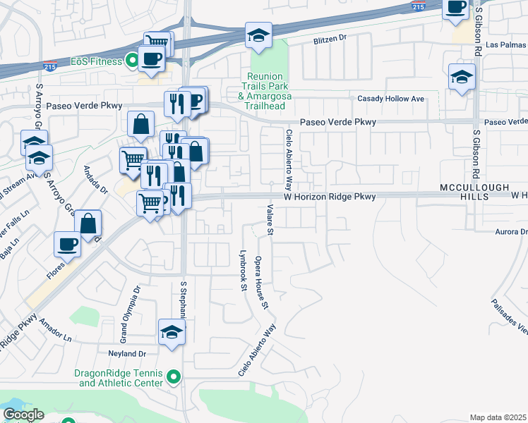 map of restaurants, bars, coffee shops, grocery stores, and more near 1303 Laurel Wreath Ct in Henderson