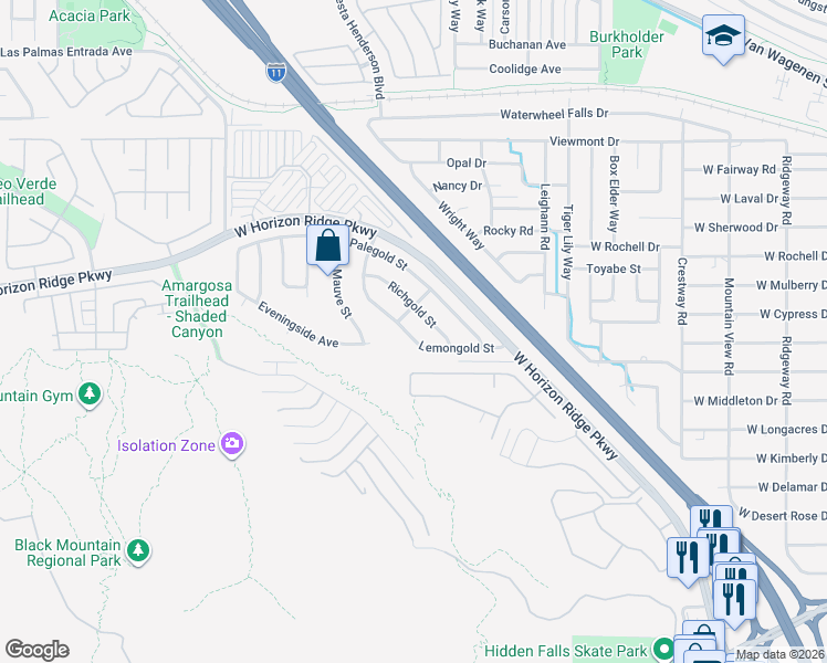 map of restaurants, bars, coffee shops, grocery stores, and more near 143 Lemongold Street in Henderson