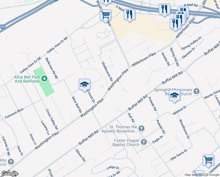 map of restaurants, bars, coffee shops, grocery stores, and more near in Knoxville