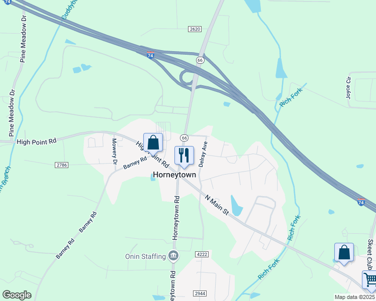 map of restaurants, bars, coffee shops, grocery stores, and more near 2921 North Carolina 66 in Kernersville