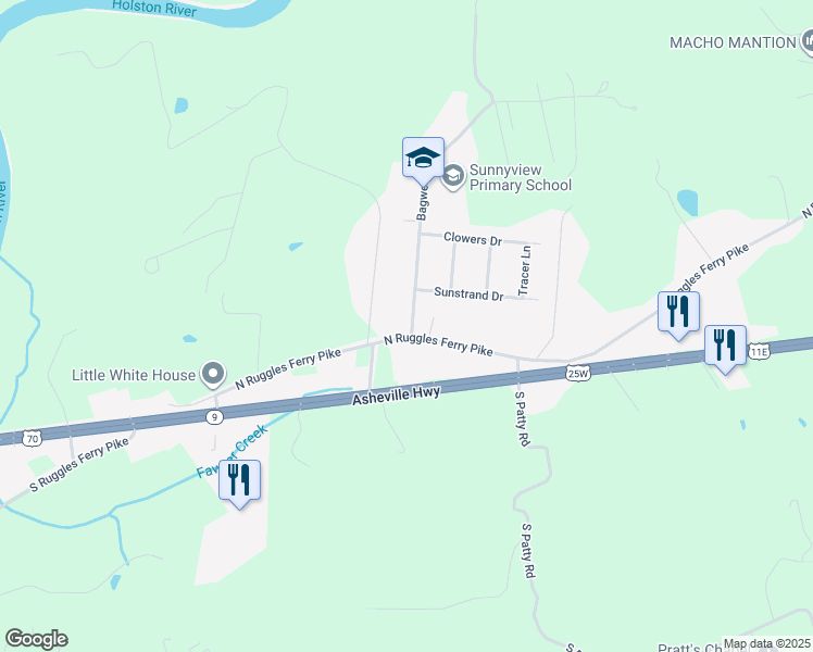 map of restaurants, bars, coffee shops, grocery stores, and more near 6811 North Ruggles Ferry Pike in Knoxville
