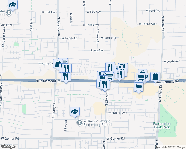 map of restaurants, bars, coffee shops, grocery stores, and more near 9194 Red Knoll Street in Las Vegas