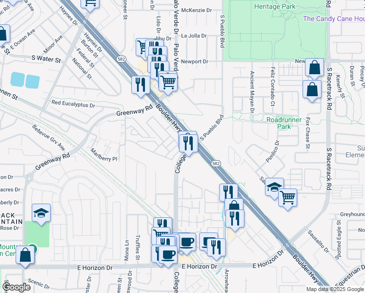 map of restaurants, bars, coffee shops, grocery stores, and more near 538 Ylang Place in Henderson