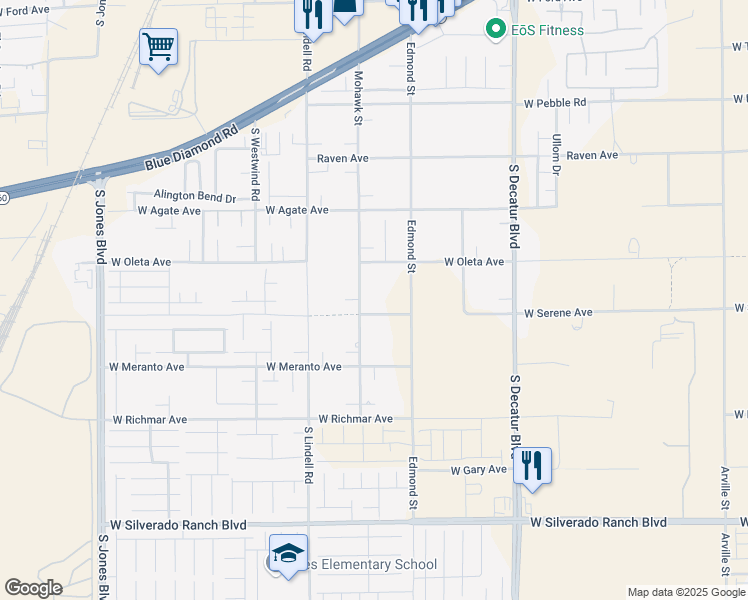 map of restaurants, bars, coffee shops, grocery stores, and more near 5450 West Serene Avenue in Las Vegas