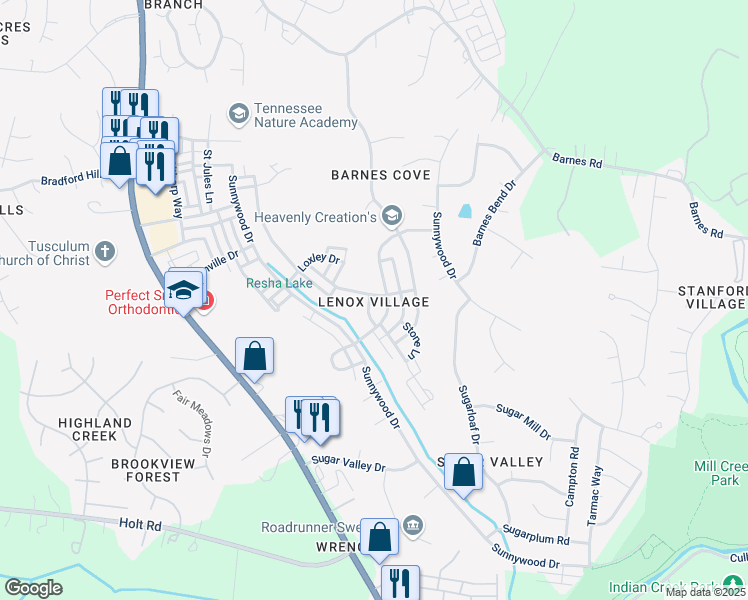 map of restaurants, bars, coffee shops, grocery stores, and more near 2703 Dracut Lane in Nashville