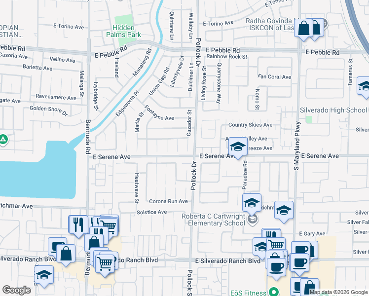 map of restaurants, bars, coffee shops, grocery stores, and more near 9283 Cazador Street in Las Vegas