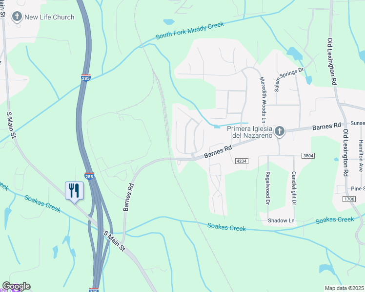 map of restaurants, bars, coffee shops, grocery stores, and more near 4284 Piedmont Farms Way in Winston-Salem