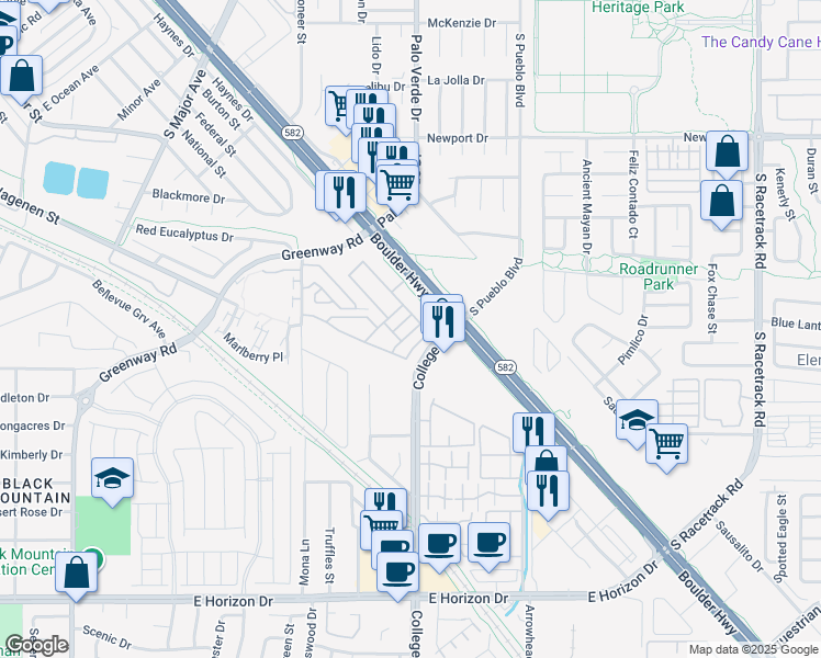 map of restaurants, bars, coffee shops, grocery stores, and more near 671 Anemone Lane in Henderson