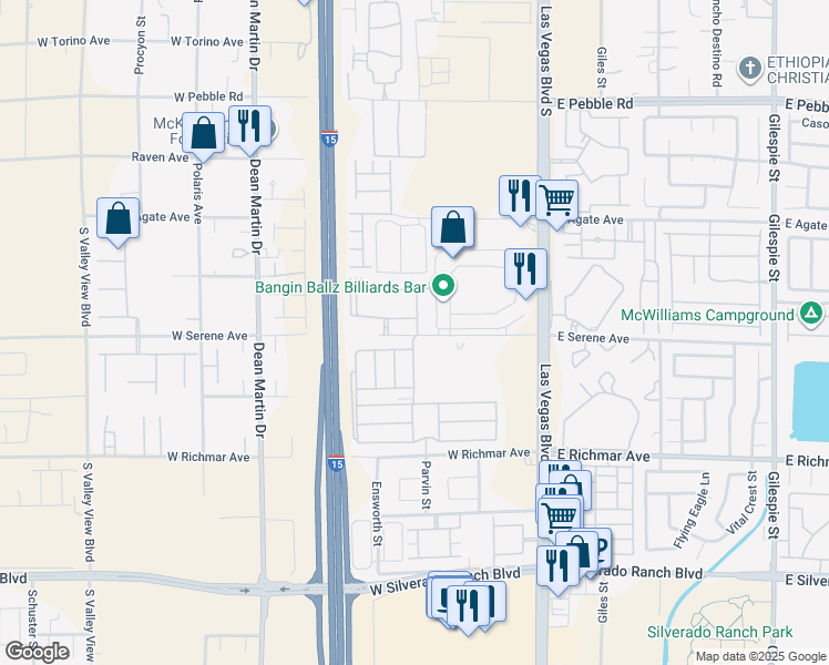 map of restaurants, bars, coffee shops, grocery stores, and more near 150 West Serene Avenue in Las Vegas