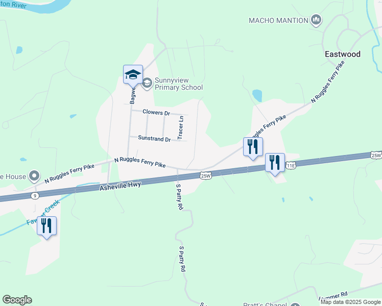 map of restaurants, bars, coffee shops, grocery stores, and more near 217 Branch Lane in Knoxville